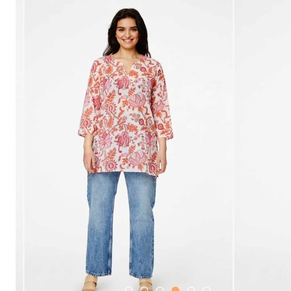 Roberta Roller Rabbit Amanda Kurta Orange and white bohemian NEW 100% cotton